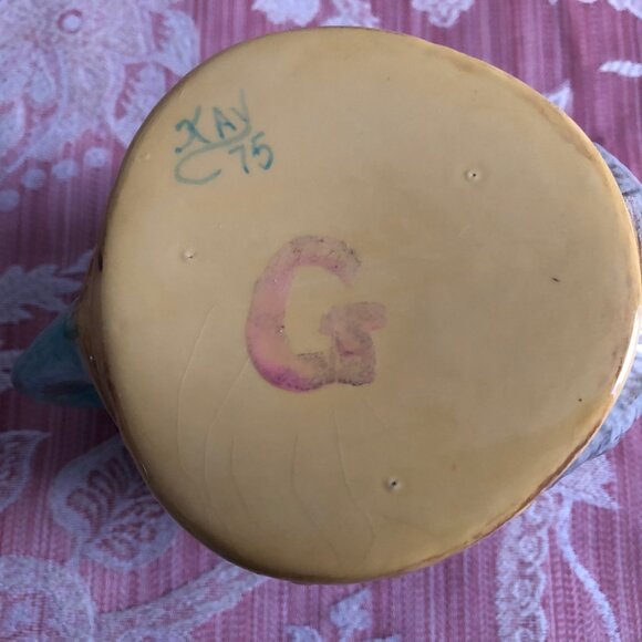 vintage ceramic mug man face head hat fish handle signed 4.5" tall - Picture 6 of 6